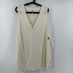 Free People Top Cream Linen Blend V Neck Tank Top Long